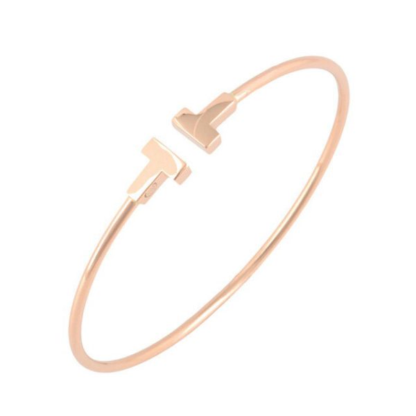 tf abtf00484l Tiffany Co T Narrow Wire Bracelet Small 18K Rose Gold Bangle Bracelet