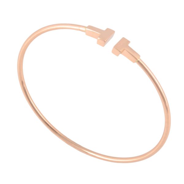 tf abtf00484l 1 Tiffany Co T Narrow Wire Bracelet Small 18K Rose Gold Bangle Bracelet