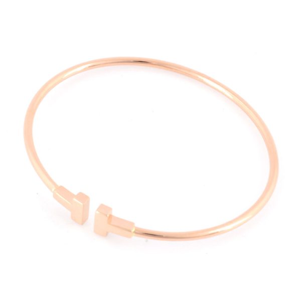 tf abtf00484l 2 Tiffany Co T Narrow Wire Bracelet Small 18K Rose Gold Bangle Bracelet