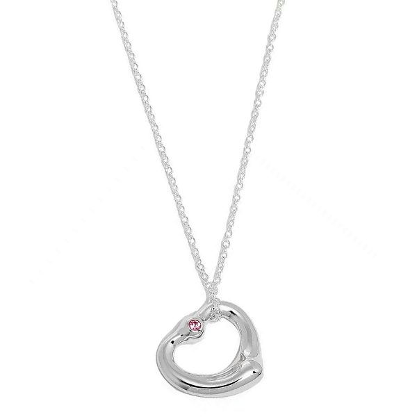 tf antf00234l Tiffany Co Elsa Peretti Open Heart Pendant Pink Sapphire Silver Necklace