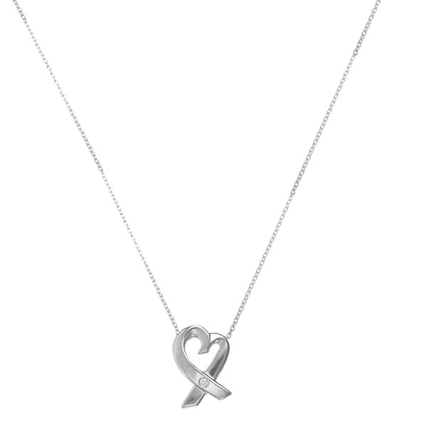 tf antf00406l Tiffany Co Paloma Picasso Loving Heart Diamond Pendant Necklace 925 Sterling Silver