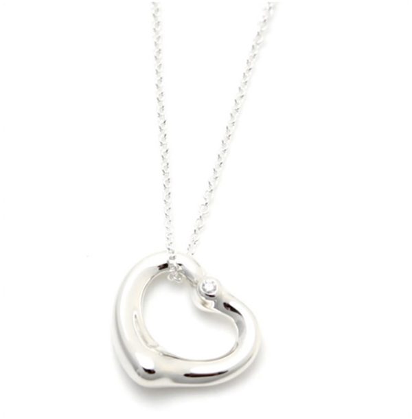 tf antf00436l Tiffany Co Elsa Peretti Open Heart Pendant 925 Sterling Silver Diamonds Necklace