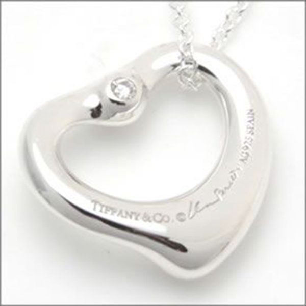 tf antf00436l 1 Tiffany Co Elsa Peretti Open Heart Pendant 925 Sterling Silver Diamonds Necklace