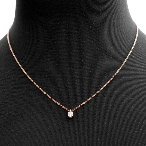 tf antf00507l 2 Tiffany Co 017ct Solitaire Diamond Pendant 18k Rose Gold Necklace