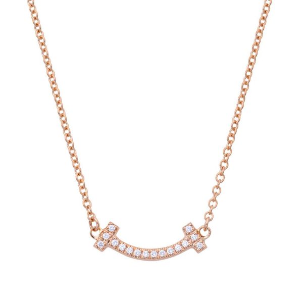 tf antf00780l Tiffany Co T Smile 18K Diamond Rose Gold + Clear Necklace Pendant