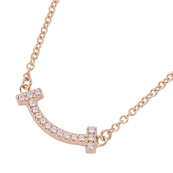 tf antf00780l 2 Tiffany Co T Smile 18K Diamond Rose Gold + Clear Necklace Pendant