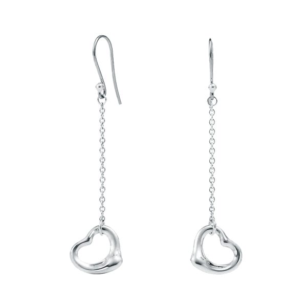 tf aptf00766l Tiffany Co Elsa Peretti Open Heart Drop Earrings Ball Design Sterling Silver 925