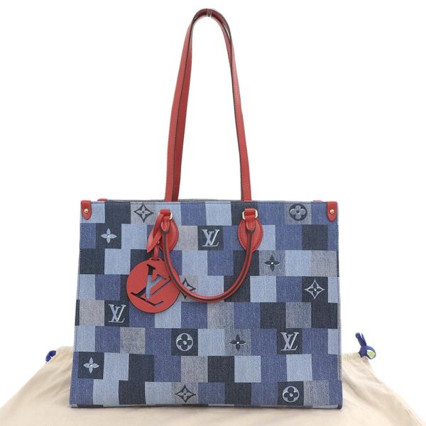 tkh21a1230027 1 Louis Vuitton M44992 Monogram Denim On the Go GM 2WAY Bag Blue Red