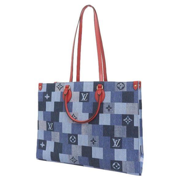 tkh21a1230027 2 Louis Vuitton M44992 Monogram Denim On the Go GM 2WAY Bag Blue Red