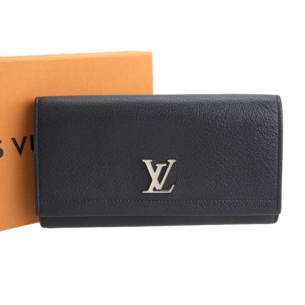 tkh21b0216031 1 Louis Vuitton Portefeuille Lock Me 2 Calf Leather M62329 Long Wallet with Hook and Loop Black