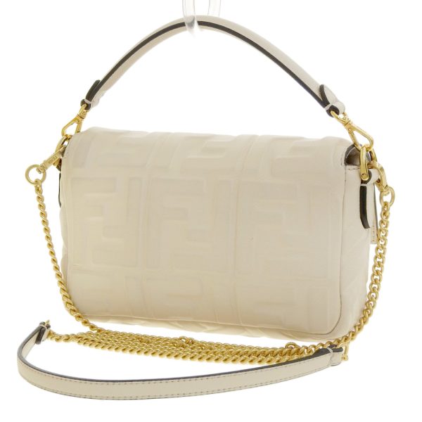 tkh23b0207041 2 FENDI 8BS017 Baguette Small Logo FF Pattern 2WAY Bag Lamb Leather Chain Shoulder Bag Beige