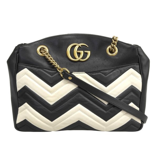 tkh23b0216024 1 Gucci GG Marmont Chain Shoulder Bag Leather Black White