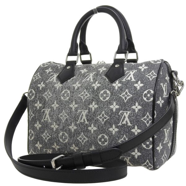 tkh23b1026016 2 Louis Vuitton M21464 Monogram Jacquard Denim Speedy Bandouliere 2 Way Bag Gray