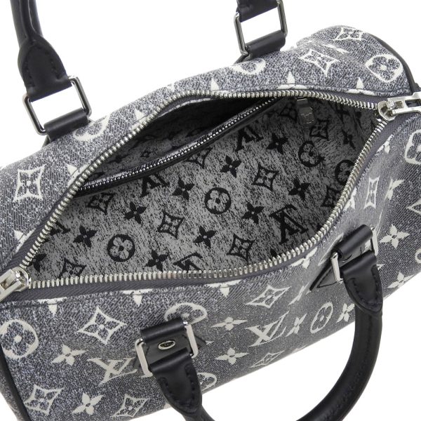 tkh23b1026016 3 Louis Vuitton M21464 Monogram Jacquard Denim Speedy Bandouliere 2 Way Bag Gray