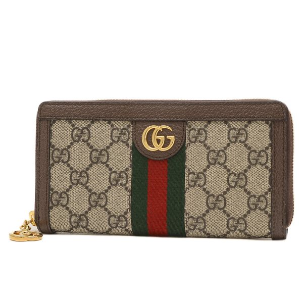 005244898 1 Gucci Ophidia GG Supreme Round Zipper Long Wallet Beige Brown