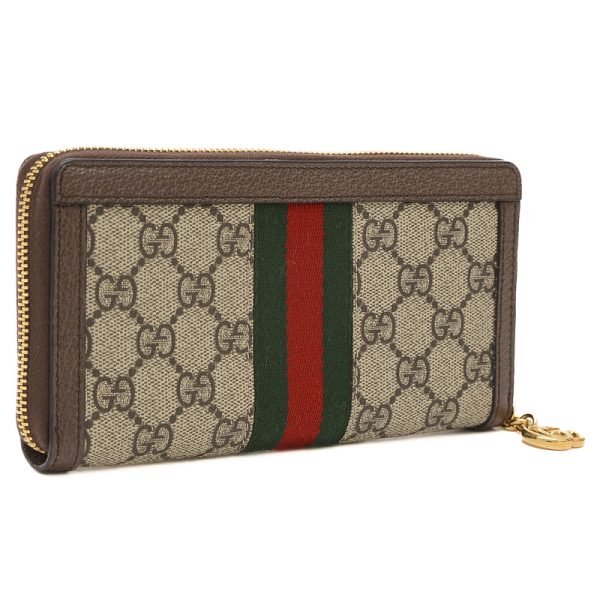 005244898 2 Gucci Ophidia GG Supreme Round Zipper Long Wallet Beige Brown