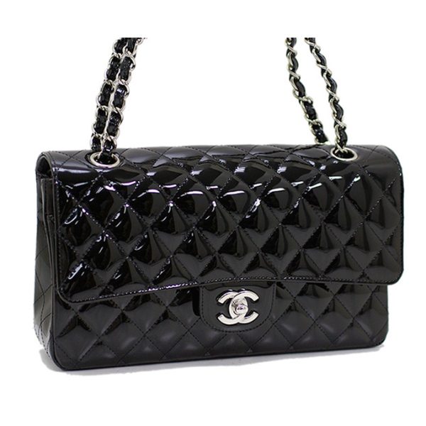 0112ebk04 CHANEL Matelasse Chain Shoulder Enamel Shoulder Bag Black x Silver