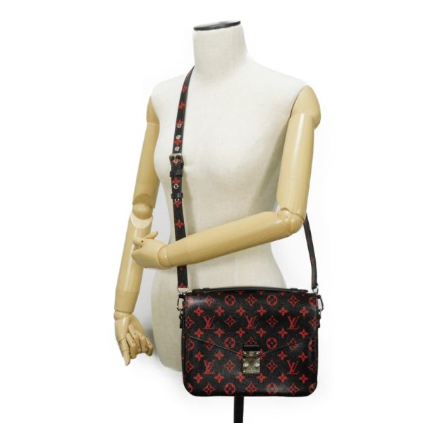 03199h 16 Louis Vuitton Monogram Anfleur Rouge Canvas MM 2WAY Shoulder Bag Black