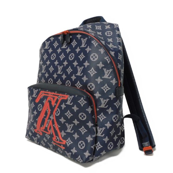 03512h 2 Louis Vuitton Monogram Ink Canvas Cowhide Leather Backpack Navy