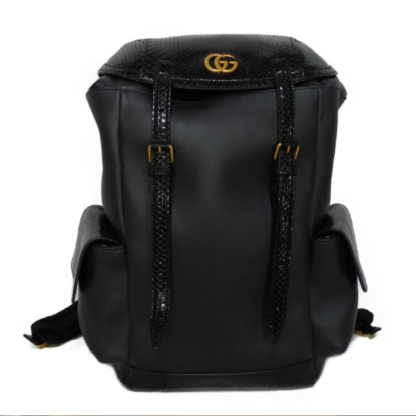 04141h 1 Gucci ython leather calf leather Exotic Daypack Python GG Marmont Backpack Black