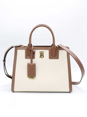 0543 Burberry Mini Francis Tote Bag 2way Handbag Shoulder Beige Brown