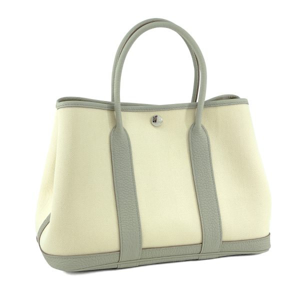 066740ck tc beton 01 HERMES Handbag Tote Bag Garden Party TPM Toile Chevrons Negonda Beton Silver Hardware