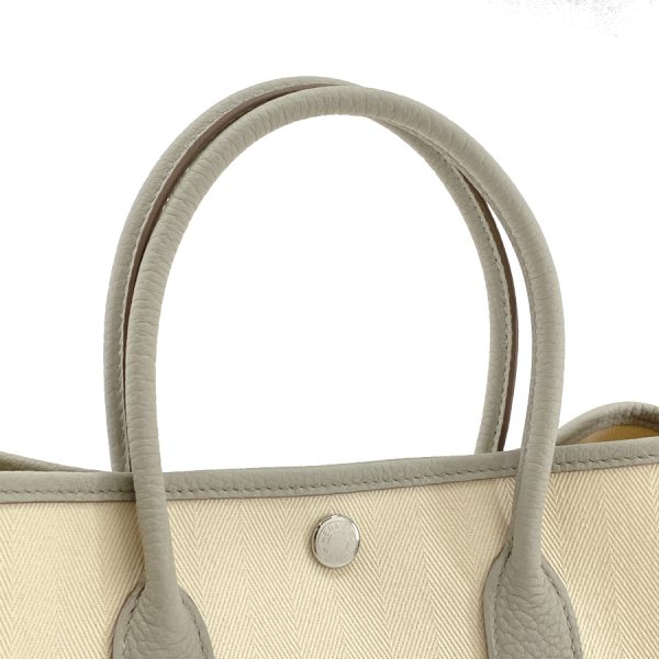 066740ck tc beton 05 HERMES Handbag Tote Bag Garden Party TPM Toile Chevrons Negonda Beton Silver Hardware