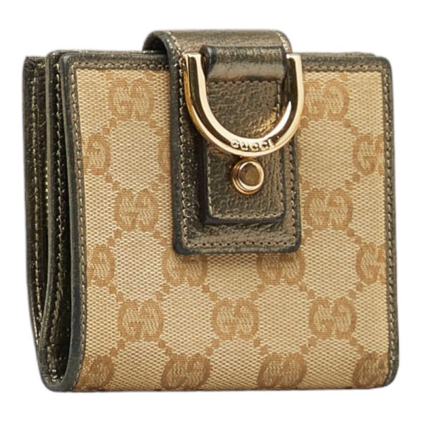 1 0116953 2 Gucci Tri fold Wallet Canvas Leather Beige