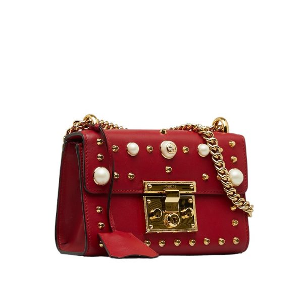 1 0122263 2 Gucci Paddock Leather Shoulder Bag Red