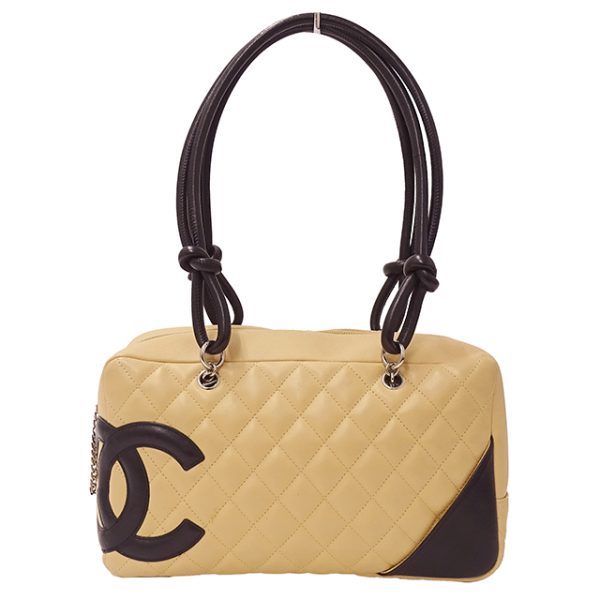 1 Chanel Cambon Lambskin Handbag Beige