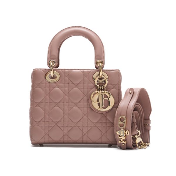 1 Dior Cannage Lambskin Handbag Pink Beige