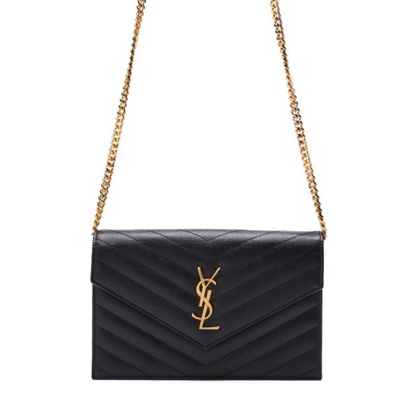 1 Saint Laurent V stitch Chain Leather Wallet Black