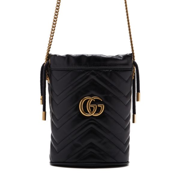 1 Gucci GG Marmont Drawstring Leather Shoulder Bag Black