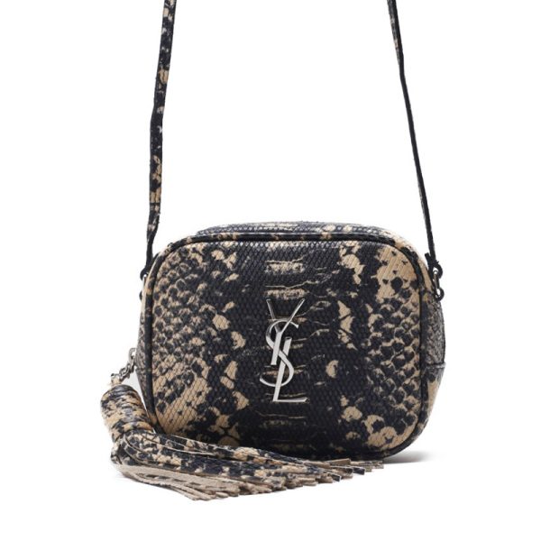 1 Saint Laurent Python print fringed Shoulder Bag Black Beige