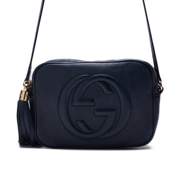 1 Gucci Soho G Logo Fringed Leather Shoulder Bag Navy