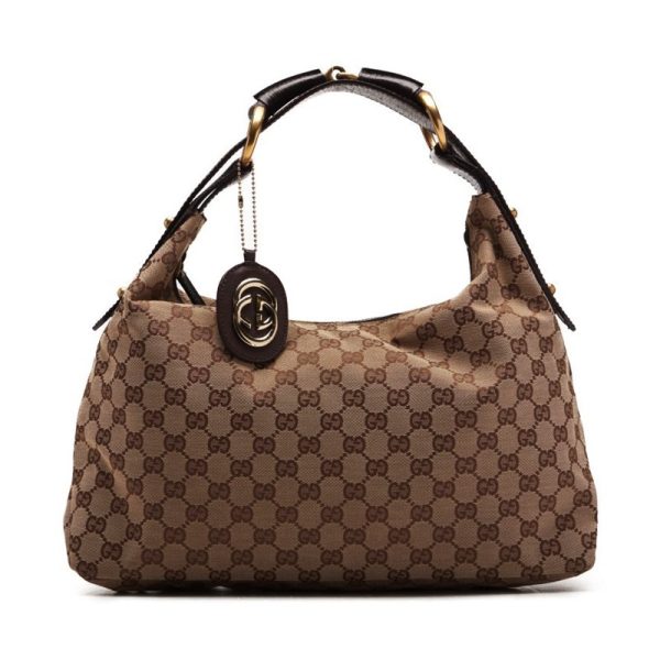 1 Gucci GG Canvas Handbag Leather Brown