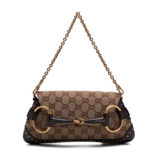 1 Gucci GG Canvas Chain Leather Shoulder Bag Brown