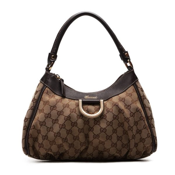 1 Gucci Gg Canvas Leather Handbag Brown