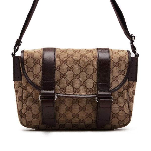 1 GUCCI GG Canvas Crossbody Leather Shoulder Bag Brown