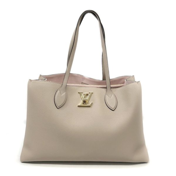 1 Louis Vuitton Lock Me Shopper Tote Bag Grain Leather Greige