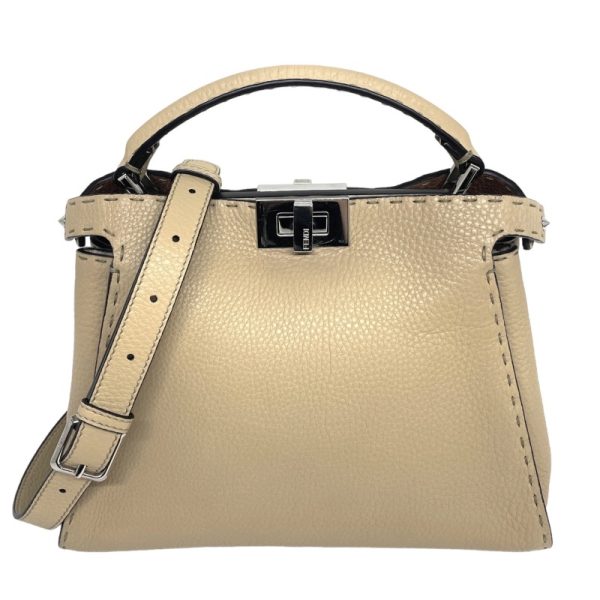 1 Fendi Peekaboo Small Leather Tote Bag Beige Brown