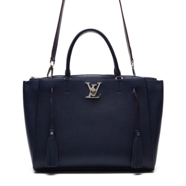 1 Louis Vuitton Lock Me Taurillon Leather Tote Bag NavyRed