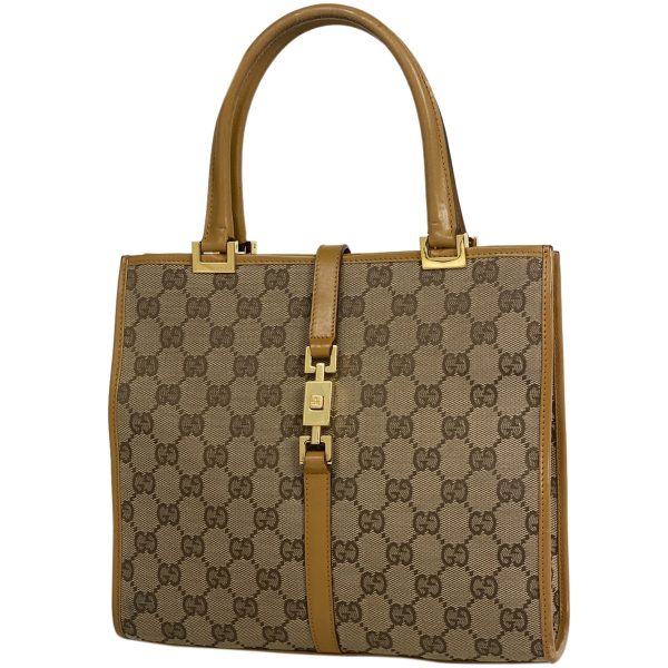 1000056236834 11 Gucci Jackie Line Logo GG Pattern Tote Handbag Beige