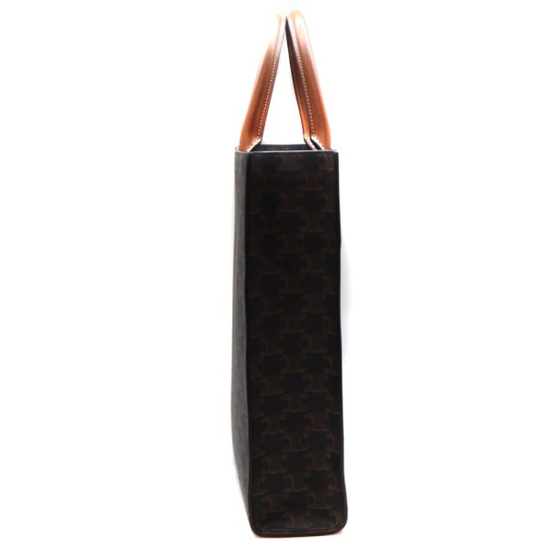 10249 3 Celine Small Vertical Cabas Bag 2way Bag PVC Leather Tan Dark Brown
