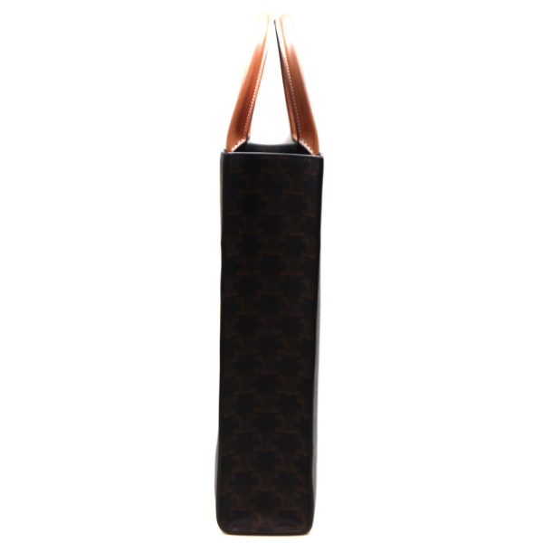 10249 4 Celine Small Vertical Cabas Bag 2way Bag PVC Leather Tan Dark Brown