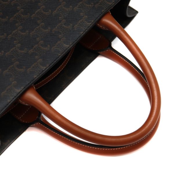 10249 8 Celine Small Vertical Cabas Bag 2way Bag PVC Leather Tan Dark Brown