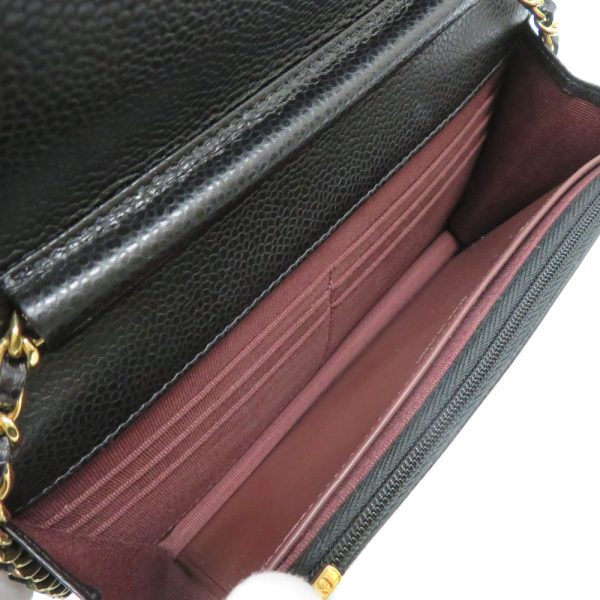 1101 CHANEL Classic Chain Wallet Shoulder Bag Matelasse Caviar Skin Grained Calfskin Black Coco Mark Gold Hardware