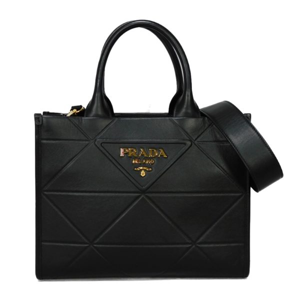 11207g 1 Prada Soft Calf Leather Gold logo 2WAY SmallS houlder Bag Black