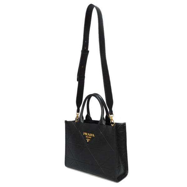 11207g 2 Prada Soft Calf Leather Gold logo 2WAY SmallS houlder Bag Black