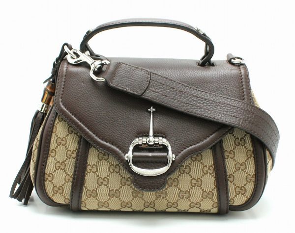 11691547 GUCCI GG Canvas Bamboo Tassel Handbag Shoulder Bag 2WAY Canvas Leather Brown